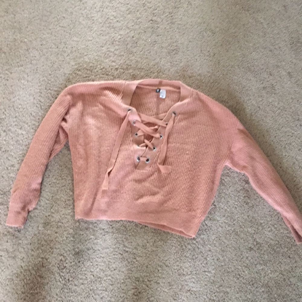 Light pink/ beige lace up sweater